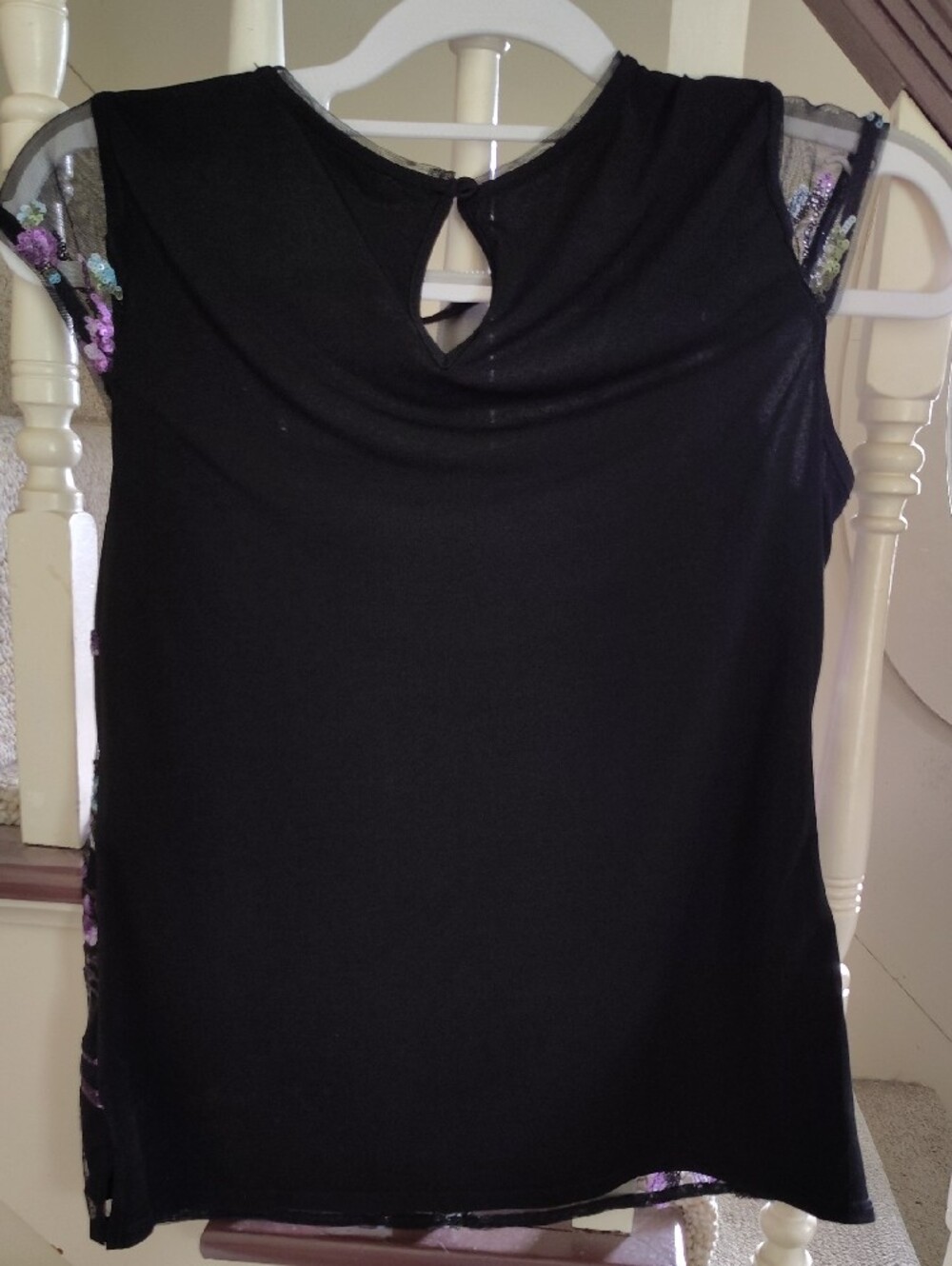 White House Black Market Black Floral Sequin Mesh Blouse - Picture 3 of 5
